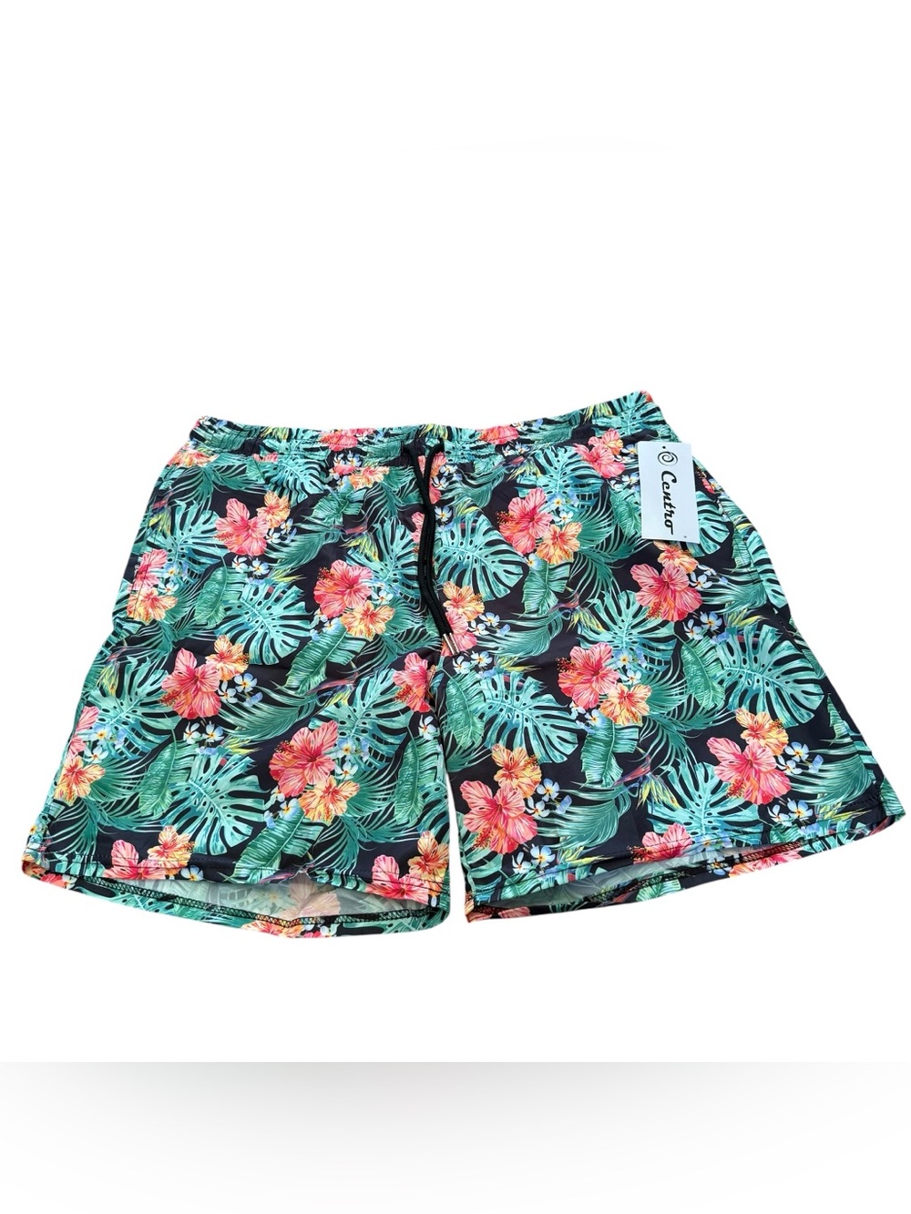Centro Swim Trunks Mens XXL Floral Elastic Waist Drawstring Pocket Mesh Lined